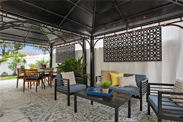 4841 E Los Coyotes Diagonal, Long Beach, CA 90815 - view of patio featuring a gazebo, an outdoor living space, and outdoor dining area