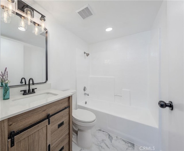 13801 Shirley St Unit 14, Garden Grove, CA 92843 - full bath featuring marble look tiles, vanity, shower / tub combination, and recessed lighting