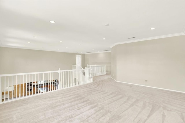 43883 Brookhaven Ct, Temecula, CA 92592 - unfurnished room with recessed lighting, ornamental molding, and light colored carpet