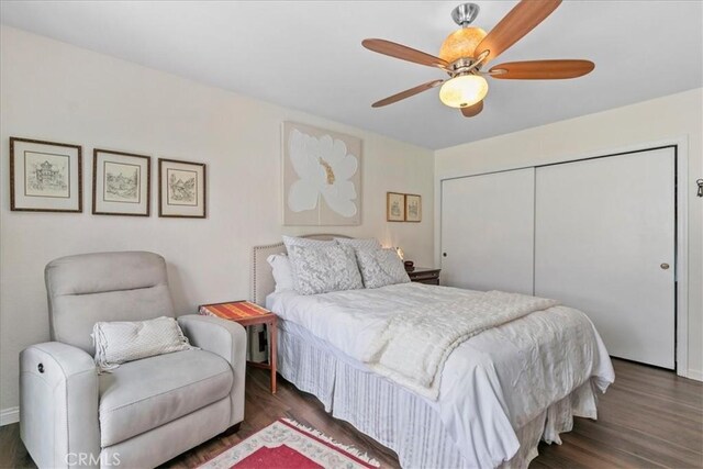 2374 Corydon Ave, Norco, CA 92860 - bedroom featuring wood finished floors, a closet, and a ceiling fan