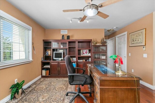 2374 Corydon Ave, Norco, CA 92860 - office space with ceiling fan and wood finished floors