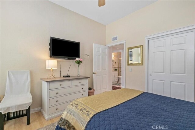 2374 Corydon Ave, Norco, CA 92860 - bedroom with light wood finished floors and ceiling fan