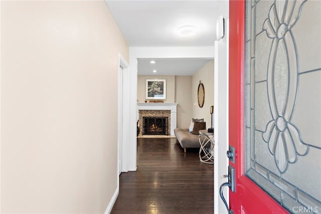325 Sunrise St, Placentia, CA 92870 - foyer featuring wood finished floors, a warm lit fireplace, and recessed lighting