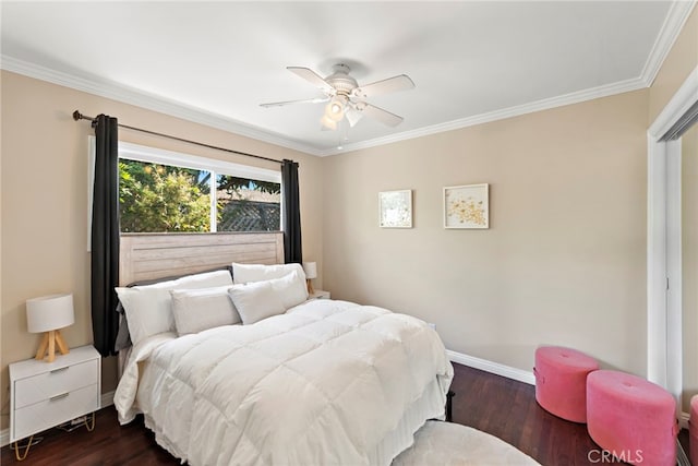 325 Sunrise St, Placentia, CA 92870 - bedroom with dark wood finished floors, ornamental molding, and a ceiling fan