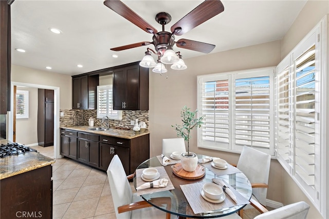 325 Sunrise St, Placentia, CA 92870 - dining space with ceiling fan, light tile patterned floors, and recessed lighting