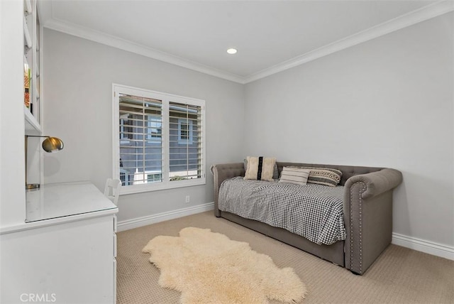 19256 Jasper Hill Rd, Lake Forest, CA 92679 - bedroom featuring light colored carpet, ornamental molding, and recessed lighting