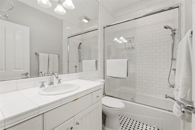 19256 Jasper Hill Rd, Lake Forest, CA 92679 - bathroom featuring vanity, enclosed tub / shower combo, and a chandelier