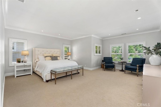 19256 Jasper Hill Rd, Lake Forest, CA 92679 - bedroom with light carpet, recessed lighting, and crown molding