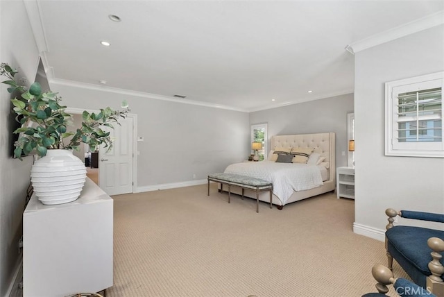 19256 Jasper Hill Rd, Lake Forest, CA 92679 - bedroom featuring light colored carpet, crown molding, and recessed lighting