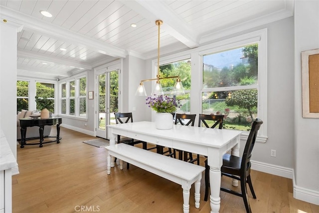 19256 Jasper Hill Rd, Lake Forest, CA 92679 - sunroom with wood finished floors, a wooden ceiling with exposed beams, and ornamental molding
