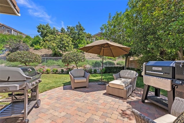 19256 Jasper Hill Rd, Lake Forest, CA 92679 - fenced backyard featuring a patio, a grill, and outdoor lounge area