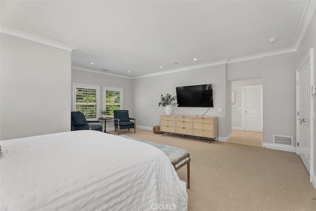 19256 Jasper Hill Rd, Lake Forest, CA 92679 - bedroom featuring carpet floors, crown molding, and recessed lighting