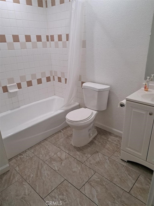 11938 Weller Pl, Moreno Valley, CA 92557 - full bathroom with vanity, shower / bath combo with shower curtain, and a textured wall