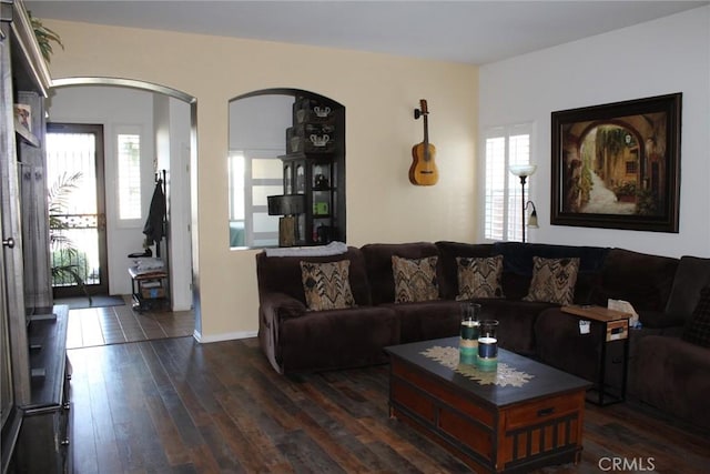 31256 Firestone St, Temecula, CA 92591 - living area with arched walkways and wood finished floors