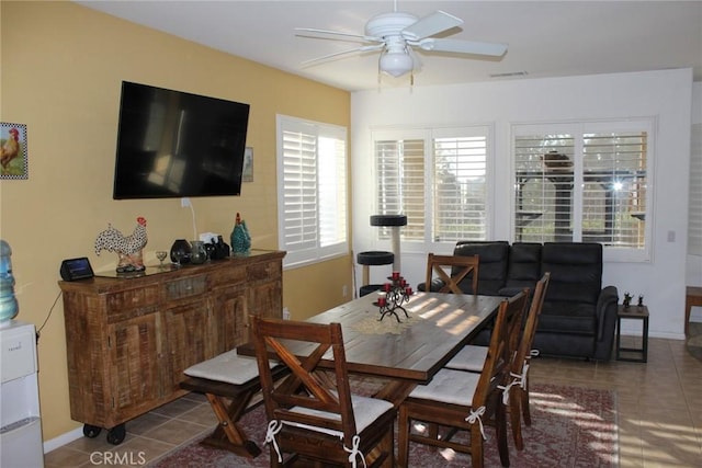 31256 Firestone St, Temecula, CA 92591 - tiled dining space featuring a ceiling fan and baseboards