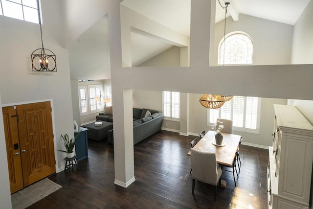 2044 Columbus Way, Vista, CA 92081 - foyer with a chandelier, high vaulted ceiling, healthy amount of natural light, dark wood-type flooring, and beamed ceiling