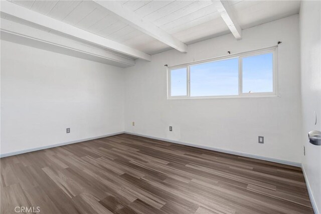 43606 Stanridge Ave, Lancaster, CA 93535 - unfurnished room featuring wood finished floors and a wooden ceiling with exposed beams