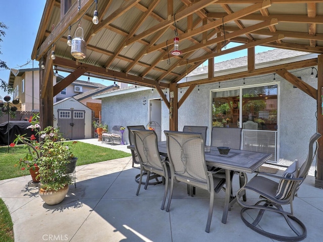 6364 Hancock Way, Buena Park, CA 90620 - view of patio / terrace featuring a gazebo, a storage unit, outdoor dining area, and area for grilling