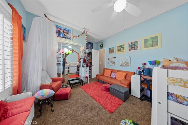 1410 Charles St, Banning, CA 92220 - carpeted living room with a ceiling fan