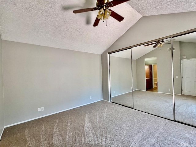 2014 W Hartford Pl Unit 58, Anaheim, CA 92801 - unfurnished bedroom featuring carpet flooring, lofted ceiling, a textured ceiling, a closet, and ceiling fan