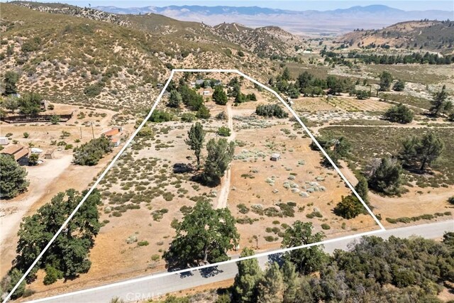 26865 Pine Canyon Rd, Lake Hughes, CA 93532 - aerial view of sparsely populated area featuring property parcel outlined and a mountainous background