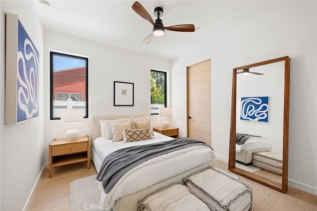 555 N Plymouth Blvd, Hancock Park, CA 90004 - bedroom featuring light wood-style floors and a ceiling fan