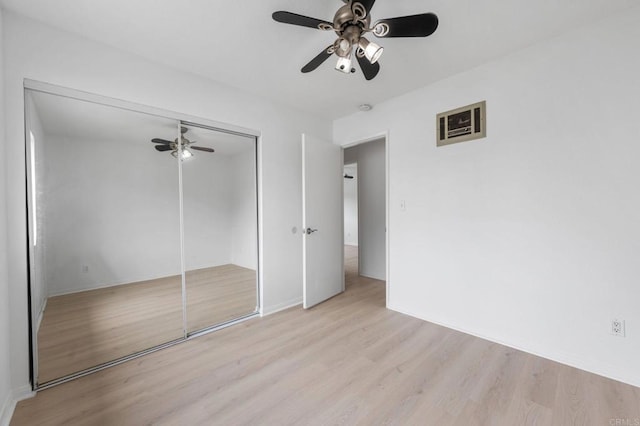 3458 Los Mochis Way, Oceanside, CA 92056 - unfurnished bedroom with light wood-style flooring, a closet, and a ceiling fan