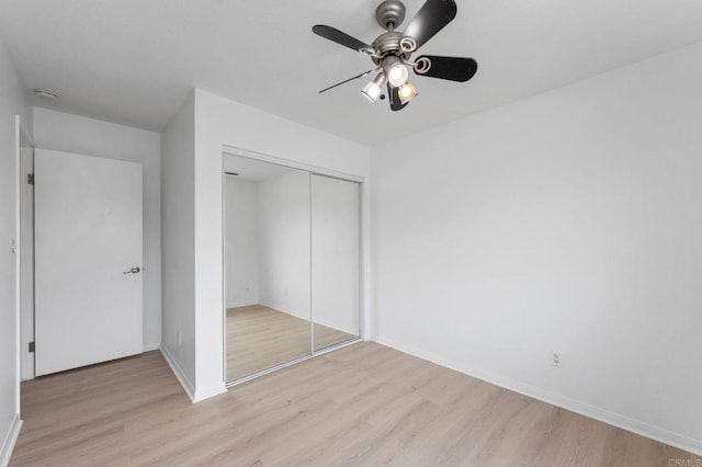 3458 Los Mochis Way, Oceanside, CA 92056 - unfurnished bedroom with light wood-style flooring, a closet, and ceiling fan