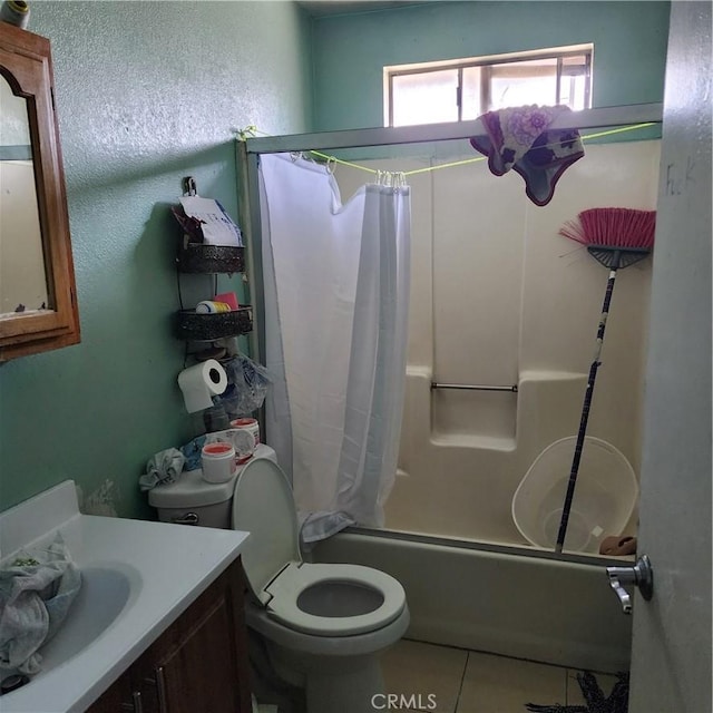 3322 E 8th St, Los Angeles, CA 90023 - full bath with shower / bathtub combination with curtain, vanity, and tile patterned flooring
