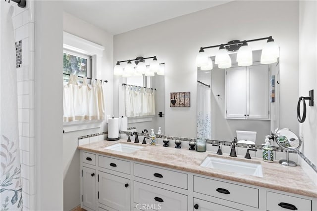 10270 Santa Ana Rd, Atascadero, CA 93422 - bathroom featuring double vanity and a shower with shower curtain