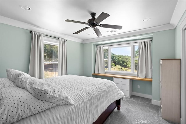 10270 Santa Ana Rd, Atascadero, CA 93422 - bedroom featuring light colored carpet, recessed lighting, and a ceiling fan