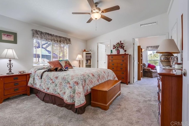 1750 W Citracado Pkwy Unit 157, Escondido, CA 92029 - bedroom with vaulted ceiling, light carpet, and a ceiling fan