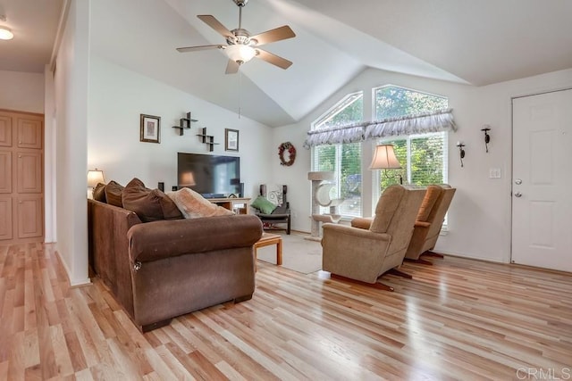 1750 W Citracado Pkwy Unit 157, Escondido, CA 92029 - living area featuring light wood-type flooring, lofted ceiling, and ceiling fan