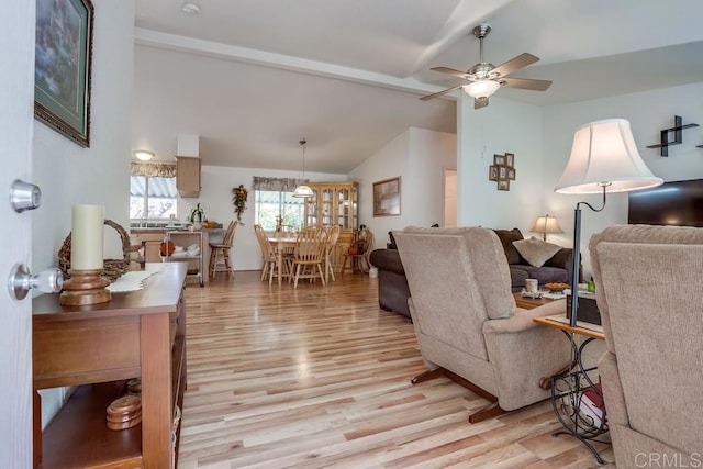 1750 W Citracado Pkwy Unit 157, Escondido, CA 92029 - living area with light wood-style floors, lofted ceiling, and ceiling fan