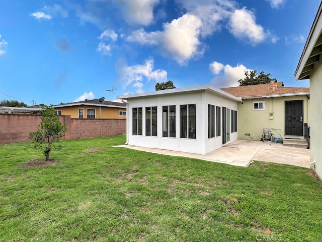7840 La Mesa Way, Buena Park, CA 90620 - rear view of house featuring a patio, a sunroom, entry steps, and stucco siding