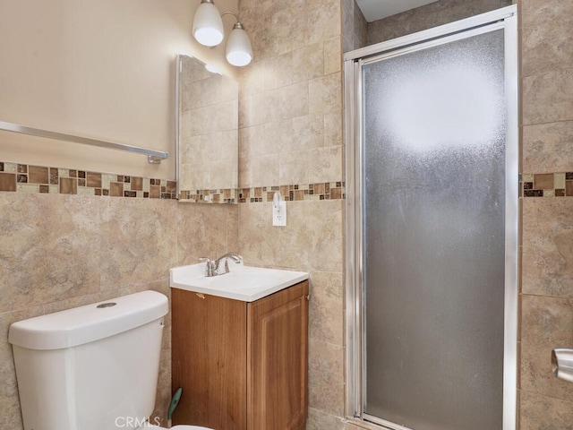 7840 La Mesa Way, Buena Park, CA 90620 - bathroom with vanity, a shower stall, and tile walls