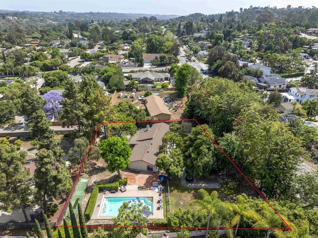 834 Cole Ranch Rd, Encinitas, CA 92024 - aerial view of residential area with property boundaries highlighted and a pool area