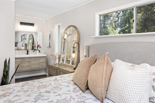 834 Cole Ranch Rd, Encinitas, CA 92024 - bedroom featuring crown molding, wood finished floors, and a textured ceiling