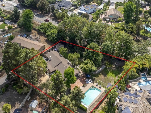 834 Cole Ranch Rd, Encinitas, CA 92024 - aerial view of residential area with a pool area and property boundaries highlighted