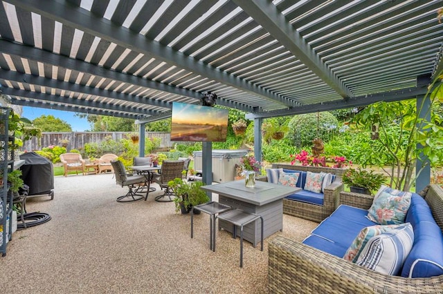 3551 Starboard Cir, Oceanside, CA 92054 - fenced backyard featuring an outdoor hangout area, outdoor dining area, grilling area, a patio, and a pergola