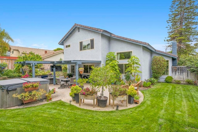 3551 Starboard Cir, Oceanside, CA 92054 - back of property with a hot tub, a pergola, stucco siding, and a patio
