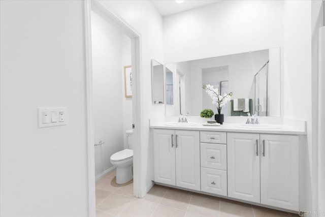320 El Cajon Blvd, El Cajon, CA 92020 - full bathroom featuring double vanity, tile patterned floors, and a shower with door