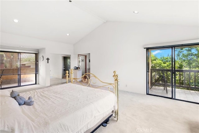 3654 4th Ave, La Crescenta, CA 91214 - bedroom with access to outside, carpet flooring, multiple windows, high vaulted ceiling, and recessed lighting