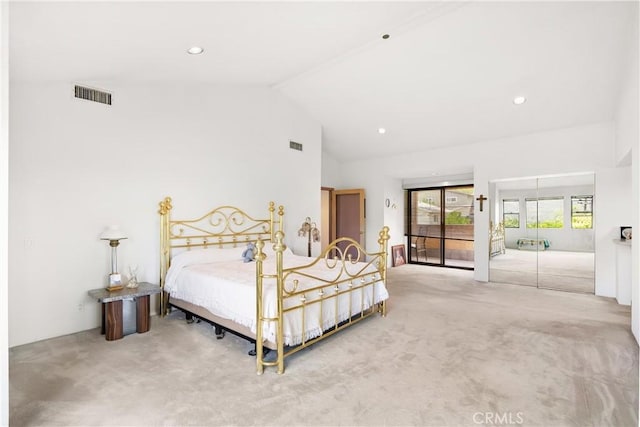 3654 4th Ave, La Crescenta, CA 91214 - bedroom with carpet, vaulted ceiling, access to outside, and recessed lighting