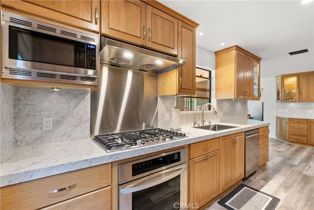 3654 4th Ave, La Crescenta, CA 91214 - kitchen featuring stainless steel appliances, backsplash, light wood-type flooring, light countertops, and recessed lighting
