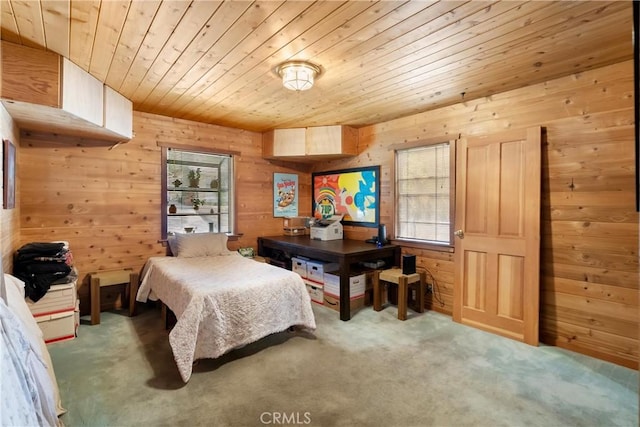 3654 4th Ave, La Crescenta, CA 91214 - bedroom with wooden ceiling, wood walls, and carpet flooring