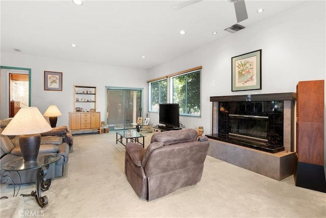 3654 4th Ave, La Crescenta, CA 91214 - living room with carpet, a fireplace, and recessed lighting