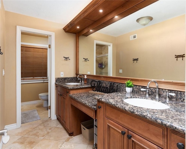 18921 Silver Maple Way N, Tustin, CA 92705 - bathroom with double vanity, a stall shower, and tile patterned flooring