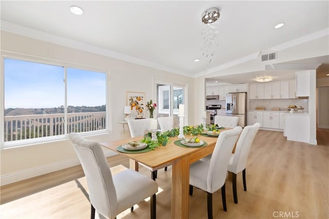 15429 Turquoise Cir N, Chino Hills, CA 91709 - dining area featuring light wood-style flooring, ornamental molding, and recessed lighting