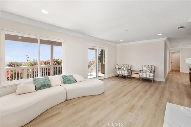 15429 Turquoise Cir N, Chino Hills, CA 91709 - living room featuring light wood-type flooring, crown molding, and recessed lighting